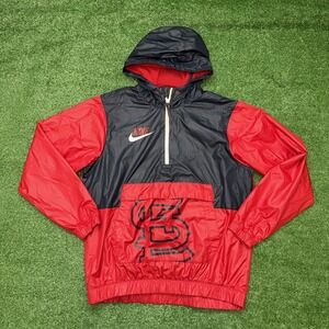 St Louis Cardinals Jacket Adult Md Red Anarak Quater Zip Hooded Nike Windbreaker